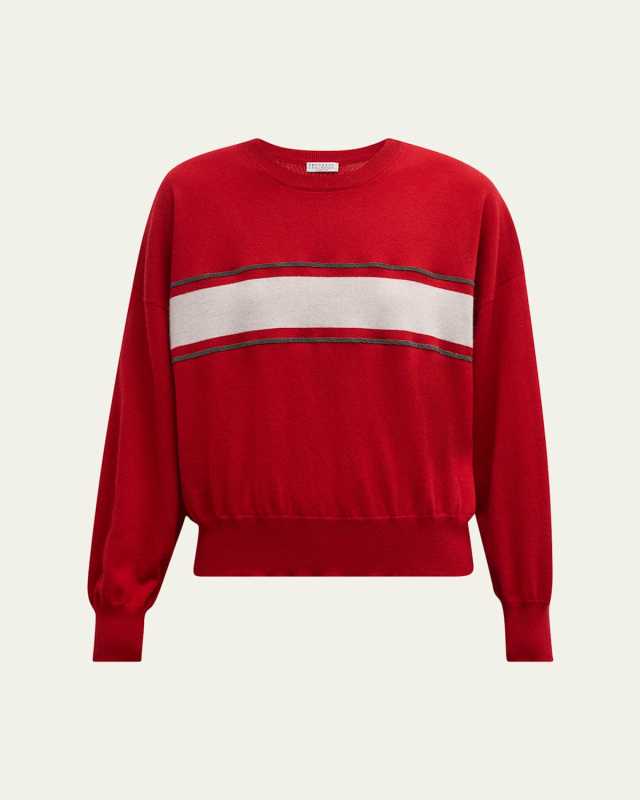 Colorblock Stripe And Monili Cashmere Wool Sweat